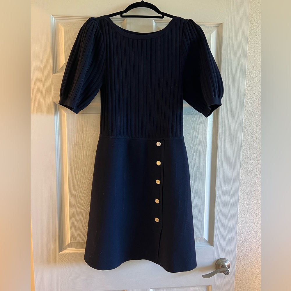 Sandro Navy Knit Dress w/Gold Buttons